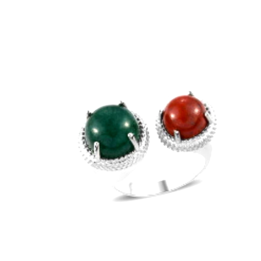 KARIS Red Jasper and Green Aventurine Ring size 5 in platinum bond
